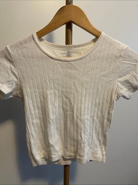 Brandy Melville Pointelle Tee Cream 100% Cotton One Size Short Sleeve Top